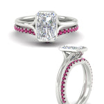 Load image into Gallery viewer, radiant-cut-bezel-solitaire-ring-with-pink-sapphire-band-in-white-gold-FD11229RAGSADRPIANGLE3-NL-WG.jpg?v=1758702888