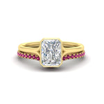 Load image into Gallery viewer, radiant-cut-bezel-solitaire-ring-with-pink-sapphire-band-in-yellow-gold-FD11229RAGSADRPI-NL-YG.jpg?v=1758702888