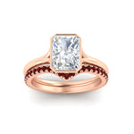 Load image into Gallery viewer, radiant-cut-bezel-solitaire-ring-with-ruby-band-in-rose-gold-FD11229RAGRUDRANGLE5-NL-RG.jpg?v=1758702888
