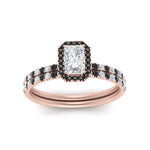 Load image into Gallery viewer, radiant-cut-black-diamond-halo-wedding-ring-set-in-rose-gold-FD-8523RAGBLACK-NL-RG
