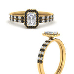 Load image into Gallery viewer, radiant-cut-black-diamond-halo-wedding-ring-set-in-yellow-gold-FD-8523RAGBLACK-NL-YG