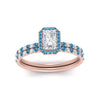 Load image into Gallery viewer, radiant-cut-blue-topaz-halo-wedding-ring-set-in-rose-gold-FD-8523RAGICBLTO-NL-RG