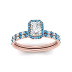 Load image into Gallery viewer, radiant-cut-blue-topaz-halo-wedding-ring-set-in-rose-gold-FD-8523RAGICBLTO-NL-RG
