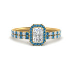 Load image into Gallery viewer, radiant-cut-blue-topaz-halo-wedding-ring-set-in-yellow-gold-FD-8523RAGICBLTO-NL-YG