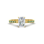 Load image into Gallery viewer, radiant-cut-cathedral-pave-diamond-engagement-ring-with-emerald-in-yellow-gold-FD11145RARGEMGR-NL-YG
