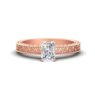 Radiant Cut Celtic Engraved Solitaire Engagement Ring