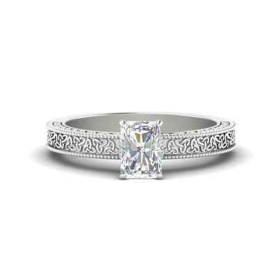 Radiant Cut Celtic Engraved Solitaire Engagement Ring