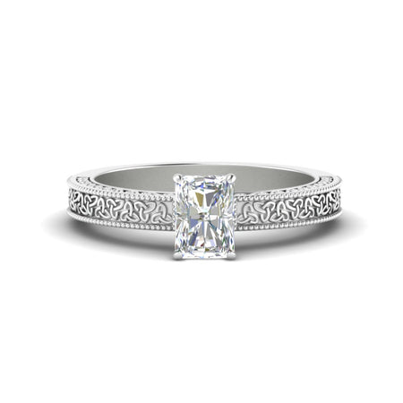 Engraved Celtic Design Radiant Cut Solitaire Engagement Ring