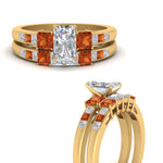 Load image into Gallery viewer, radiant-cut-channel-three-stone-diamond-engagement-ring-with-orange-sapphire-in-yellow-gold-FDENS205RAGSAOR-NL-YG.jpg
