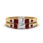 Load image into Gallery viewer, radiant-cut-channel-three-stone-diamond-engagement-ring-with-ruby-in-yellow-gold-FDENS205RAGRUDR-NL-YG.jpg