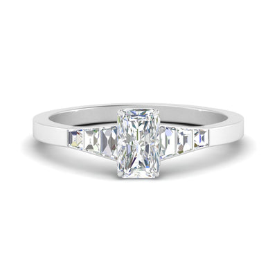 Radiant Cut With Tapered Trapezoid Cultured Diamonds Ring