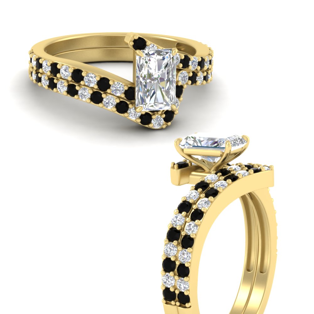 radiant-cut-diamond-wedding-ring-set-with-black-diamond-in-FDENS3007RAGBLACK-NL-YG