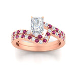 Load image into Gallery viewer, radiant-cut-diamond-wedding-ring-set-with-pink-sapphire-in-FDENS3007RAGSADRPI-NL-RG
