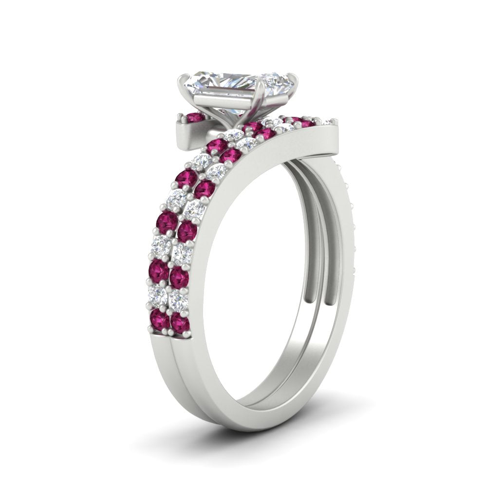 radiant-cut-diamond-wedding-ring-set-with-pink-sapphire-in-FDENS3007RAGSADRPI-NL-WG