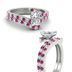 Load image into Gallery viewer, radiant-cut-diamond-wedding-ring-set-with-pink-sapphire-in-FDENS3007RAGSADRPI-NL-WG
