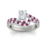 Load image into Gallery viewer, radiant-cut-diamond-wedding-ring-set-with-pink-sapphire-in-FDENS3007RAGSADRPI-NL-WG
