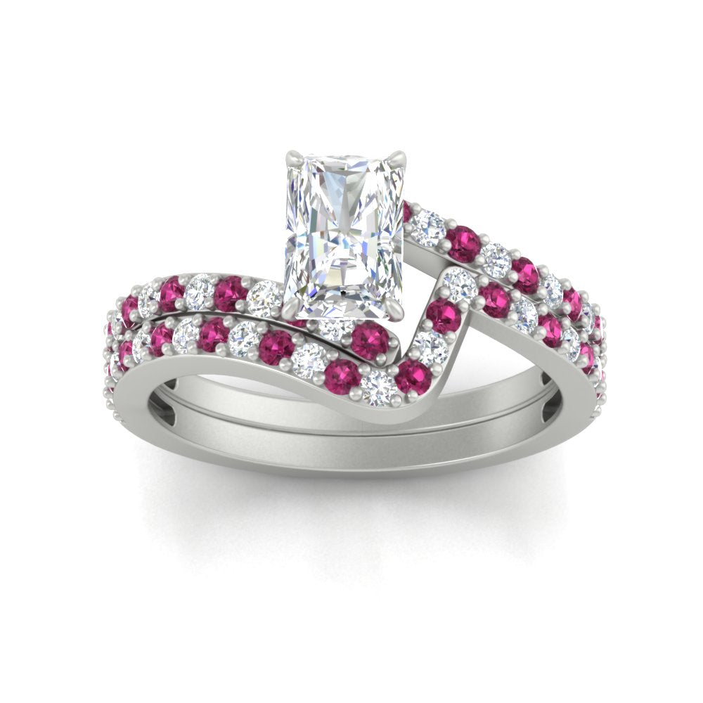 radiant-cut-diamond-wedding-ring-set-with-pink-sapphire-in-FDENS3007RAGSADRPI-NL-WG