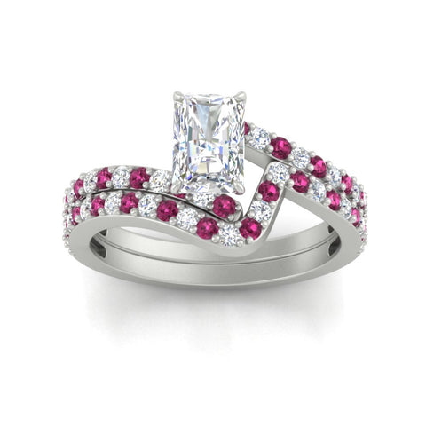 radiant-cut-diamond-wedding-ring-set-with-pink-sapphire-in-FDENS3007RAGSADRPI-NL-WG