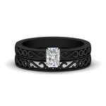 Load image into Gallery viewer, radiant-cut-filigree-single-stone-diamond-wedding-ring-set-in-black-gold-FDENS3289RA-NL-BG.jpg?v=1763371083