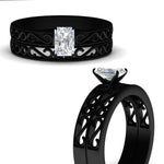 Load image into Gallery viewer, radiant-cut-filigree-single-stone-diamond-wedding-ring-set-in-black-gold-FDENS3289RAANGLE3-NL-BG.jpg?v=1763371084