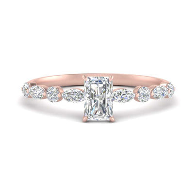 Radiant Cut Floating Marquise Accent Diamond Ring