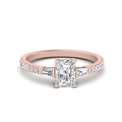 Radiant Cut Lab Grown Diamond Ring with Baguette Side Accents