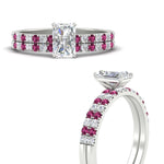Load image into Gallery viewer, radiant-cut-french-pave-pink-sapphire-wedding-ring-set-in-white-gold-FD11408RAGSADRPIANGLE3-NL-WG?v=1763104319