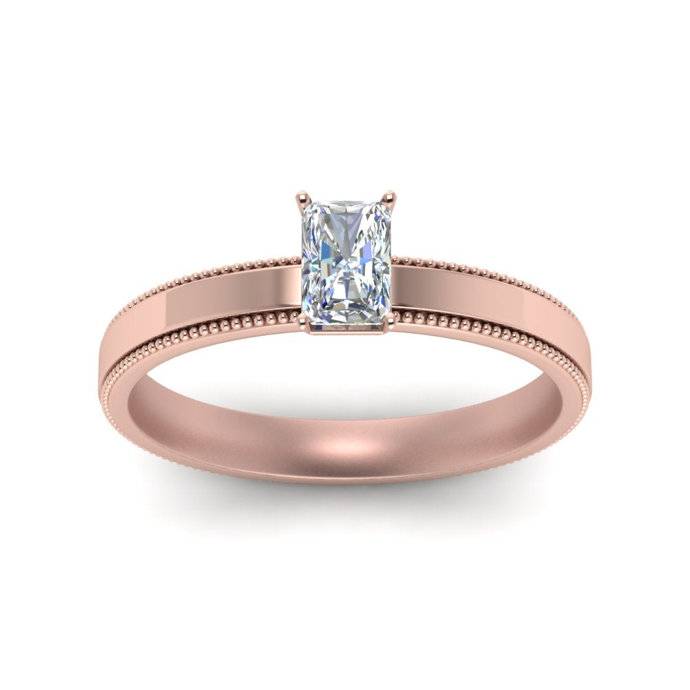 Single Stone Radiant Cut Milgrain Engagement Ring