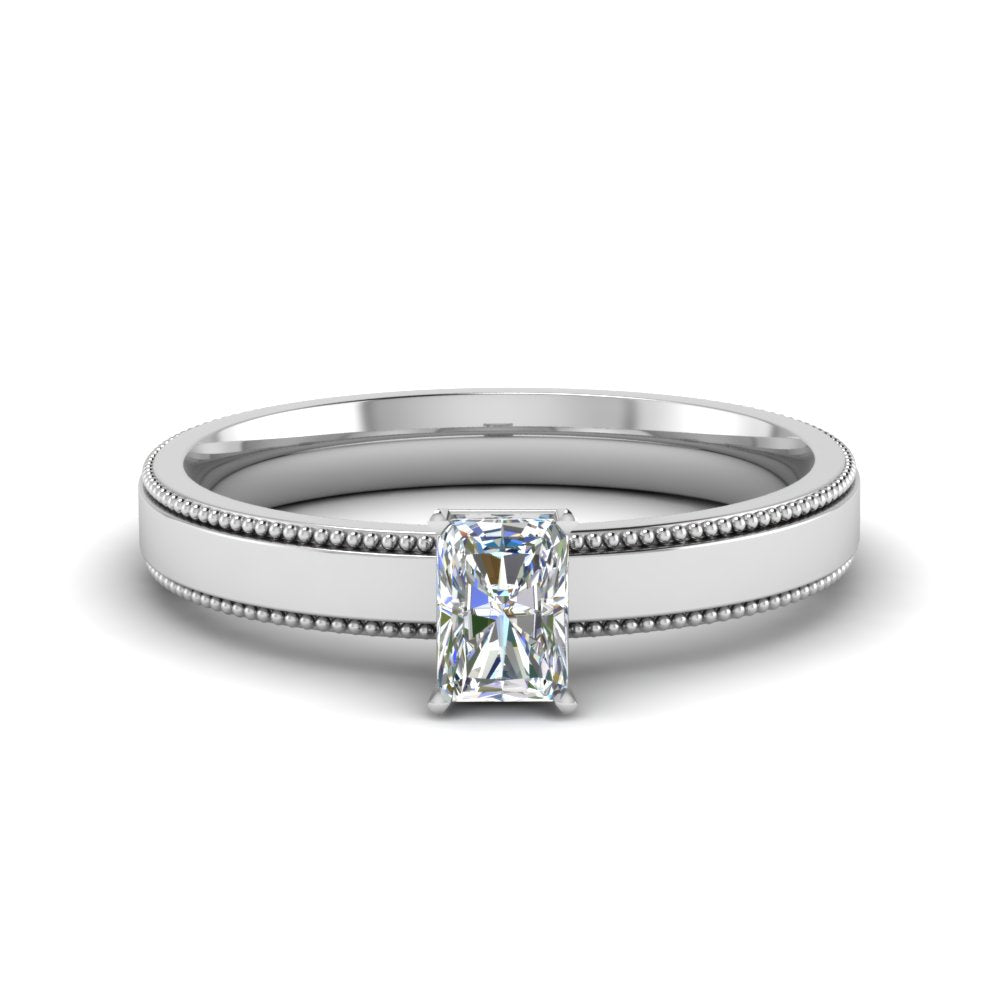 Single Stone Radiant Cut Milgrain Engagement Ring