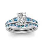 Load image into Gallery viewer, radiant-cut-graduated-channel-diamond-wedding-set-with-blue-topaz-in-FD122866RAGICBLTO-NL-WG
