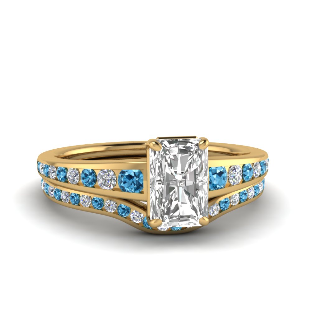 radiant-cut-graduated-channel-diamond-wedding-set-with-blue-topaz-in-FD122866RAGICBLTO-NL-YG
