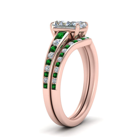 radiant-cut-graduated-channel-diamond-wedding-set-with-emerald-in-FD122866RAGEMGR-NL-RG