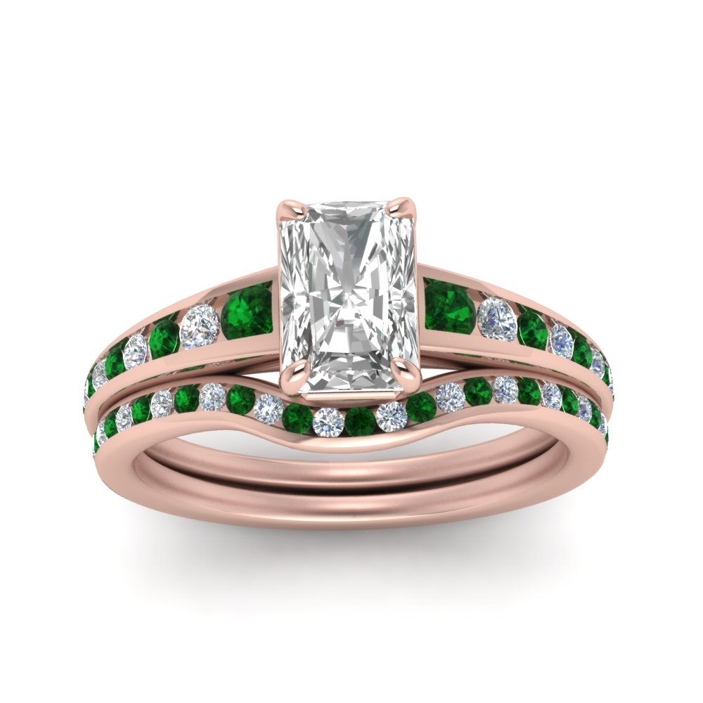 radiant-cut-graduated-channel-diamond-wedding-set-with-emerald-in-FD122866RAGEMGR-NL-RG