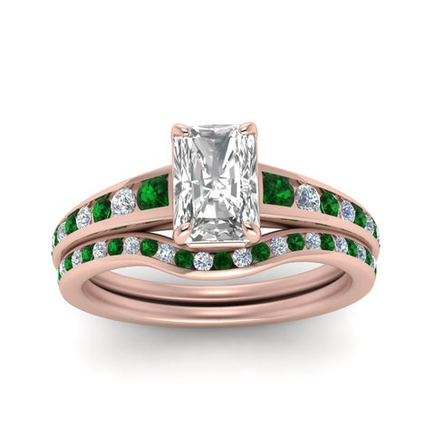 radiant-cut-graduated-channel-diamond-wedding-set-with-emerald-in-FD122866RAGEMGR-NL-RG