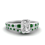 Load image into Gallery viewer, radiant-cut-graduated-channel-diamond-wedding-set-with-emerald-in-FD122866RAGEMGR-NL-WG
