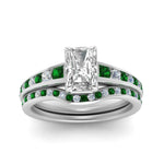 Load image into Gallery viewer, radiant-cut-graduated-channel-diamond-wedding-set-with-emerald-in-FD122866RAGEMGR-NL-WG
