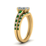 Load image into Gallery viewer, radiant-cut-graduated-channel-diamond-wedding-set-with-emerald-in-FD122866RAGEMGR-NL-YG
