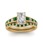 Load image into Gallery viewer, radiant-cut-graduated-channel-diamond-wedding-set-with-emerald-in-FD122866RAGEMGR-NL-YG
