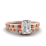 Load image into Gallery viewer, radiant-cut-graduated-channel-diamond-wedding-set-with-orange-sapphire-in-FD122866RAGSAOR-NL-RG
