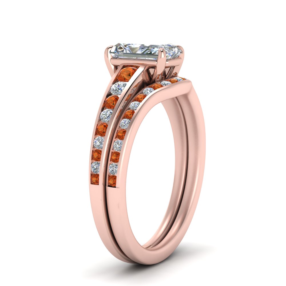 radiant-cut-graduated-channel-diamond-wedding-set-with-orange-sapphire-in-FD122866RAGSAOR-NL-RG