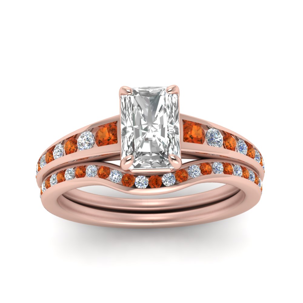 radiant-cut-graduated-channel-diamond-wedding-set-with-orange-sapphire-in-FD122866RAGSAOR-NL-RG