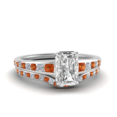 radiant-cut-graduated-channel-diamond-wedding-set-with-orange-sapphire-in-FD122866RAGSAOR-NL-WG