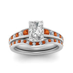 Load image into Gallery viewer, radiant-cut-graduated-channel-diamond-wedding-set-with-orange-sapphire-in-FD122866RAGSAOR-NL-WG
