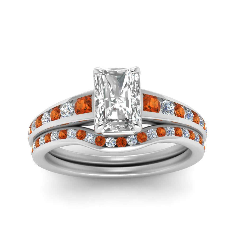 radiant-cut-graduated-channel-diamond-wedding-set-with-orange-sapphire-in-FD122866RAGSAOR-NL-WG