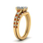 Load image into Gallery viewer, radiant-cut-graduated-channel-diamond-wedding-set-with-orange-sapphire-in-FD122866RAGSAOR-NL-YG
