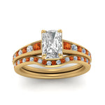 Load image into Gallery viewer, radiant-cut-graduated-channel-diamond-wedding-set-with-orange-sapphire-in-FD122866RAGSAOR-NL-YG
