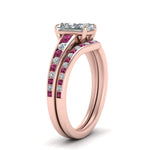 Load image into Gallery viewer, radiant-cut-graduated-channel-diamond-wedding-set-with-pink-sapphire-in-FD122866RAGSADRPI-NL-RG
