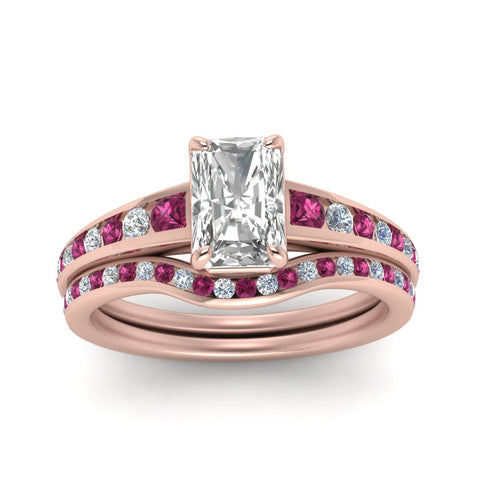 radiant-cut-graduated-channel-diamond-wedding-set-with-pink-sapphire-in-FD122866RAGSADRPI-NL-RG
