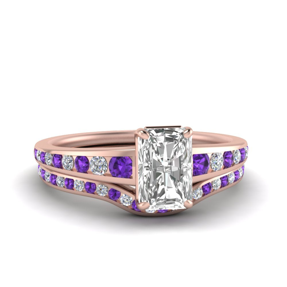 radiant-cut-graduated-channel-diamond-wedding-set-with-purple-topaz-in-FD122866RAGVITO-NL-RG