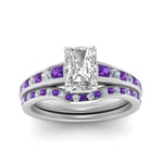 Load image into Gallery viewer, radiant-cut-graduated-channel-diamond-wedding-set-with-purple-topaz-in-FD122866RAGVITO-NL-WG
